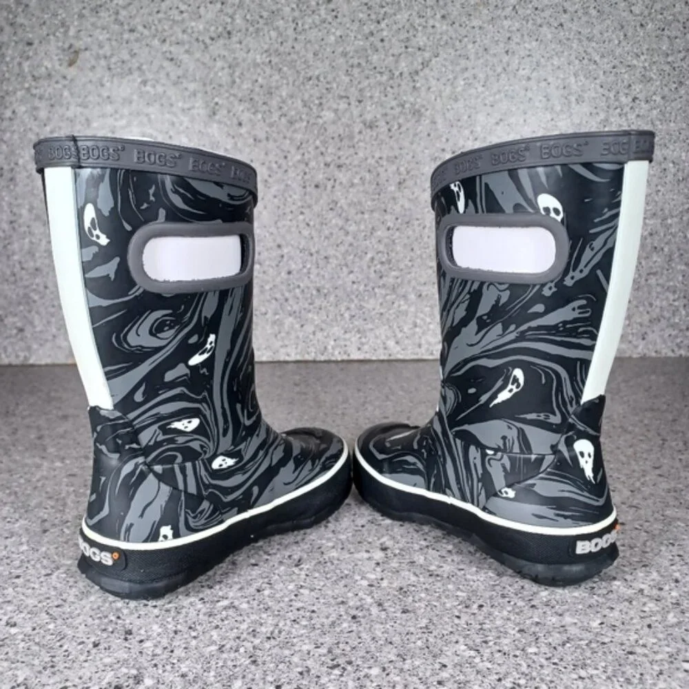 BOGS Rainboot Black Gray Ghost Spooky Kids Waterproof Shoes
